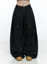 Jeans Ricamati con Stelle