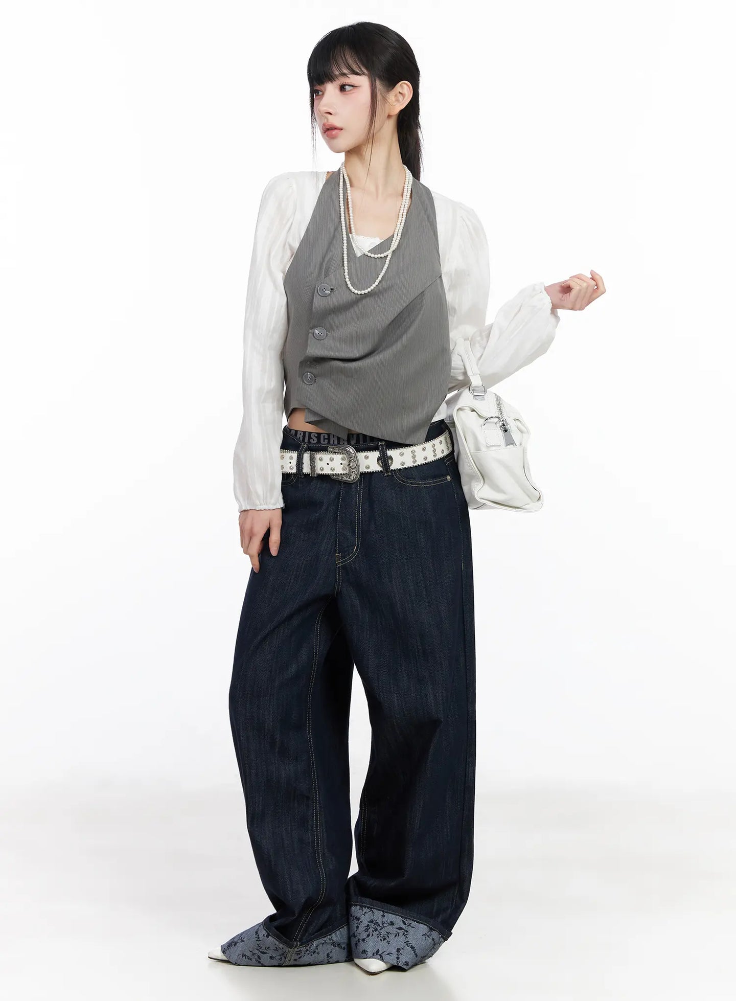 Jeans Baggy con Risvolto