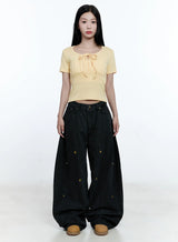 Jeans Ricamati con Stelle