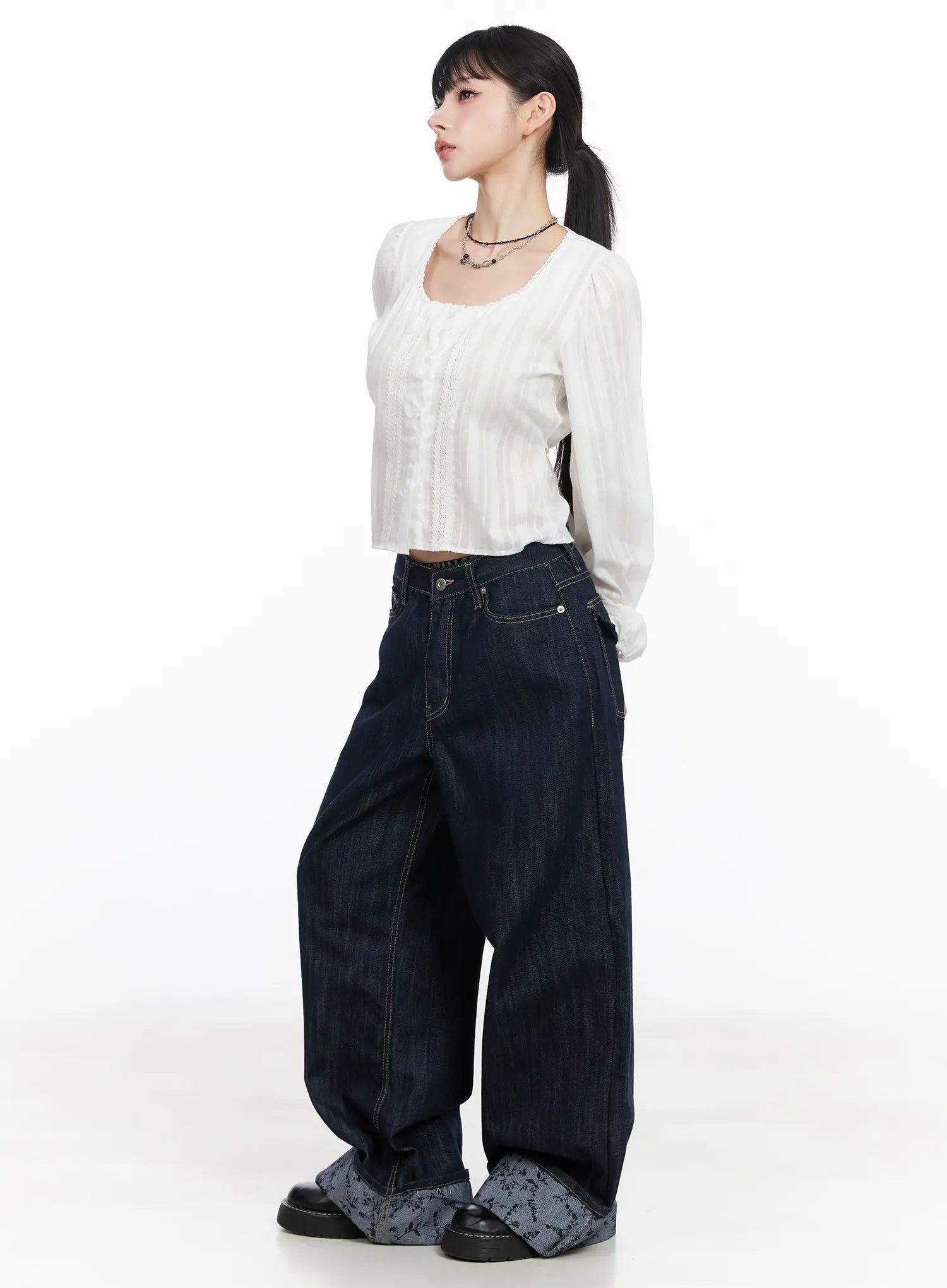 Jeans Baggy con Risvolto