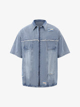 Completo in Denim Effetto Vissuto con Strappi — Vista 16