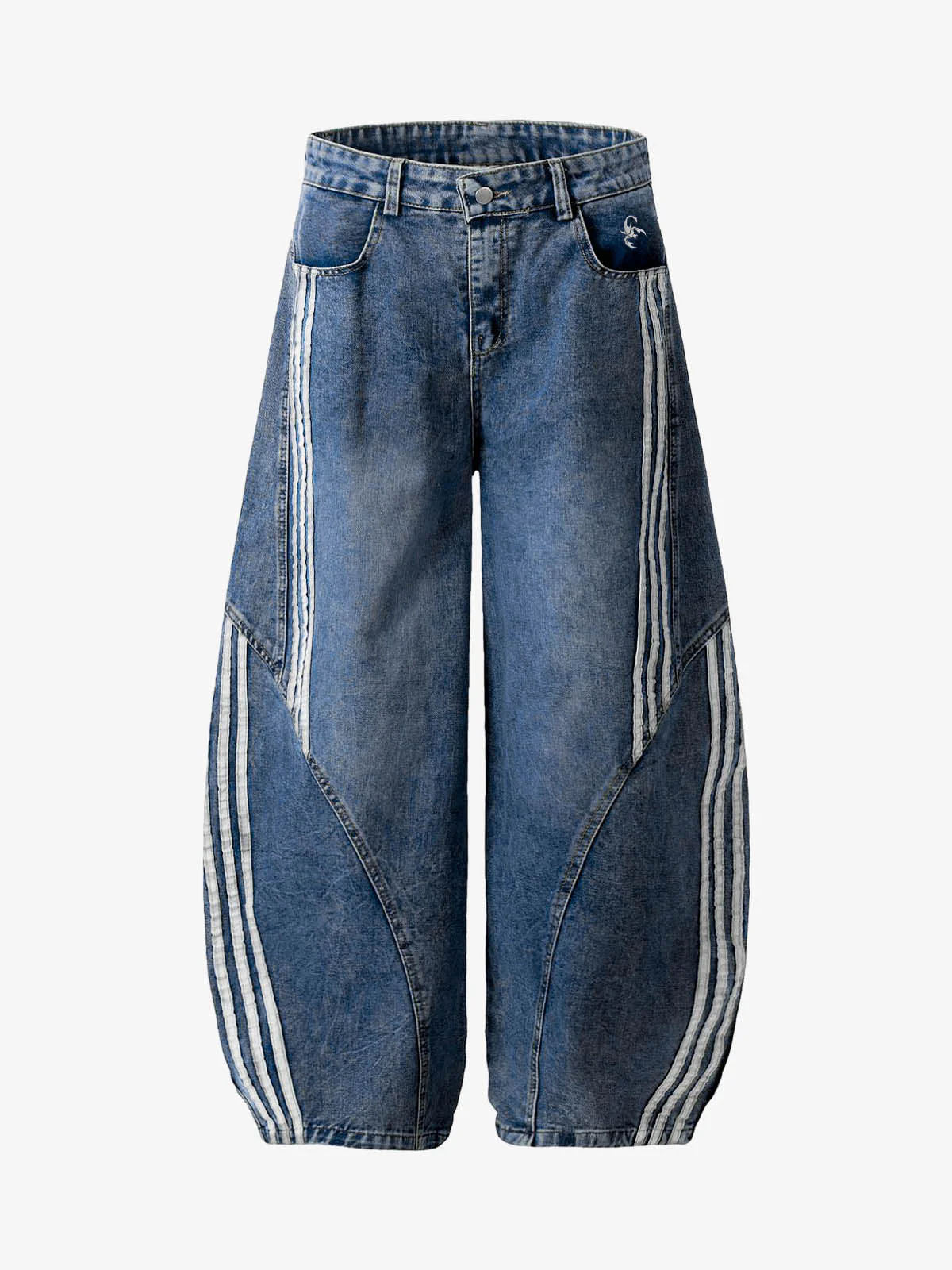 Jeans Barrel a Righe in Denim — Vista laterale