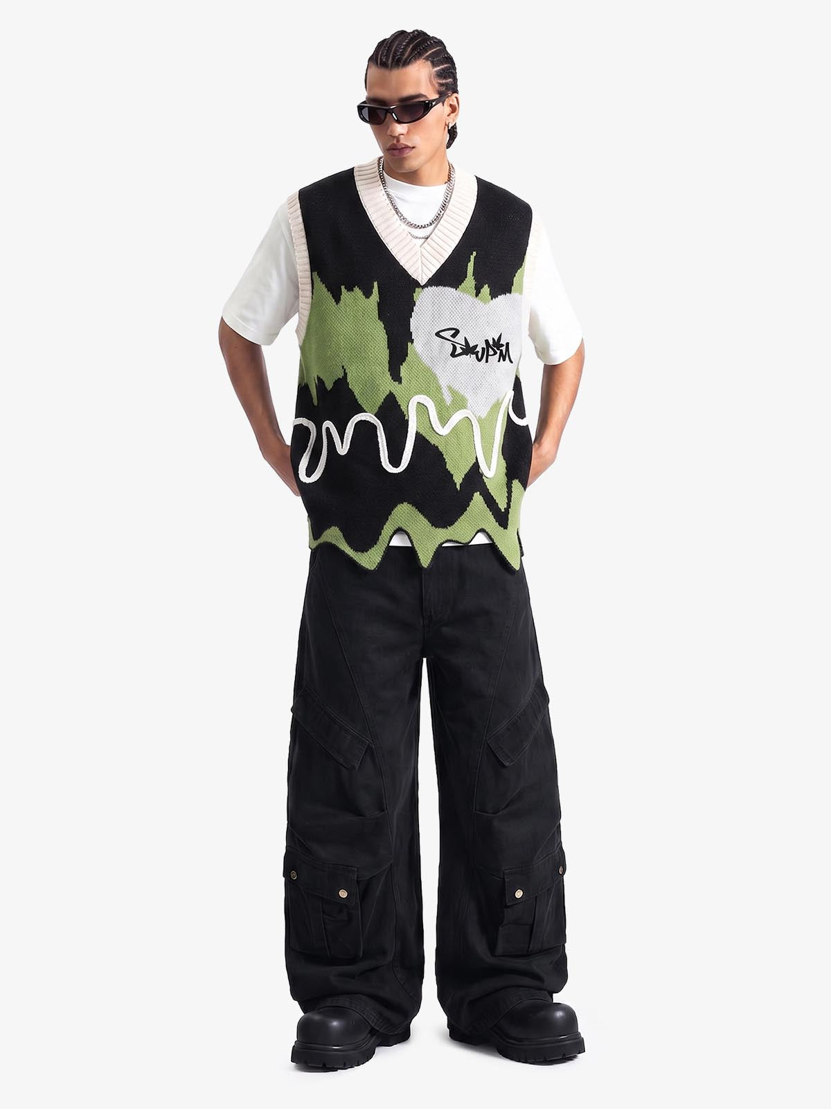 Maglione Asimmetrico Graffiti con Scollo a V 'Love' — Vista 4