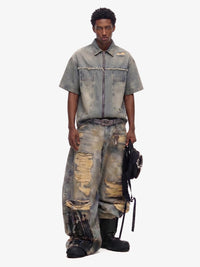 Completo in Denim Effetto Vissuto con Strappi — Vista 6
