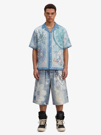 Camicia Boxy Floreale 'Porcelain' con Colletto Aperto — Vista 2