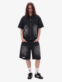 Completo in Denim Effetto Vissuto con Strappi — Vista 8