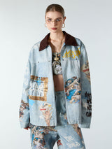 Giacca Effetto Vissuto con Grafica in Denim 'Artistic Patches' — Vista 5