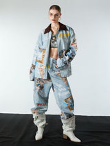 Giacca Effetto Vissuto con Grafica in Denim 'Artistic Patches' — Vista 6