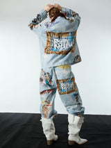 Giacca Effetto Vissuto con Grafica in Denim 'Artistic Patches' — Vista 7