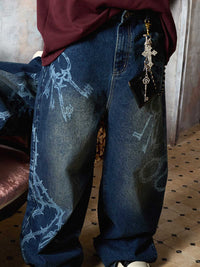 Jeans Baggy Retrò con Motivo 'Thorn & Key' — Vista 7