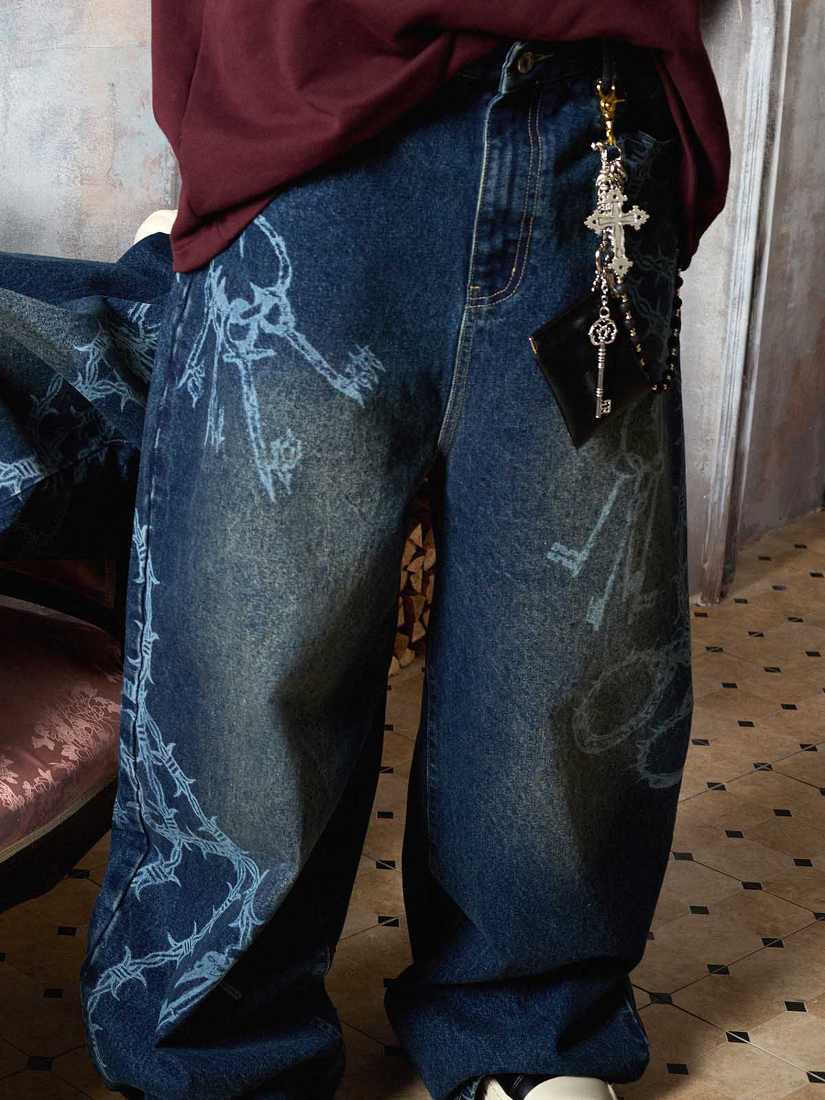 Jeans Baggy Retrò con Motivo 'Thorn & Key' — Vista 7