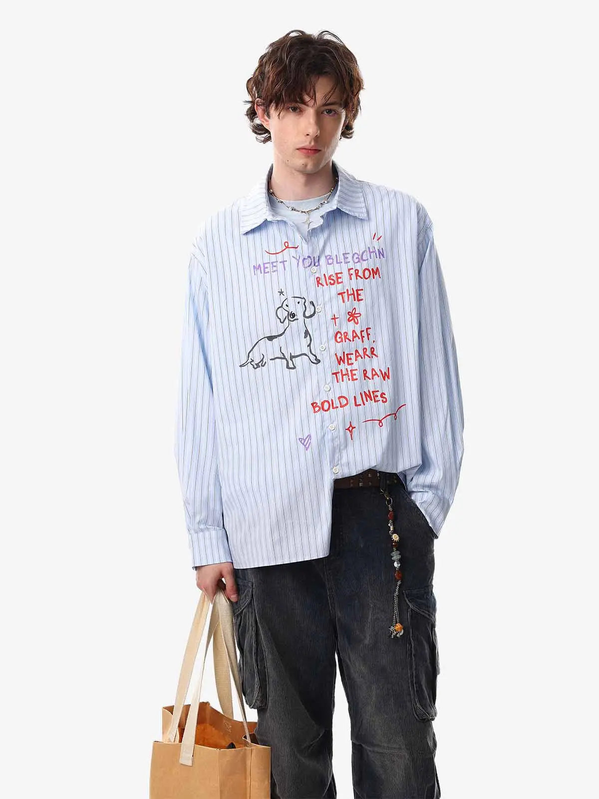 Camicia a Righe con Grafica Graffiti
