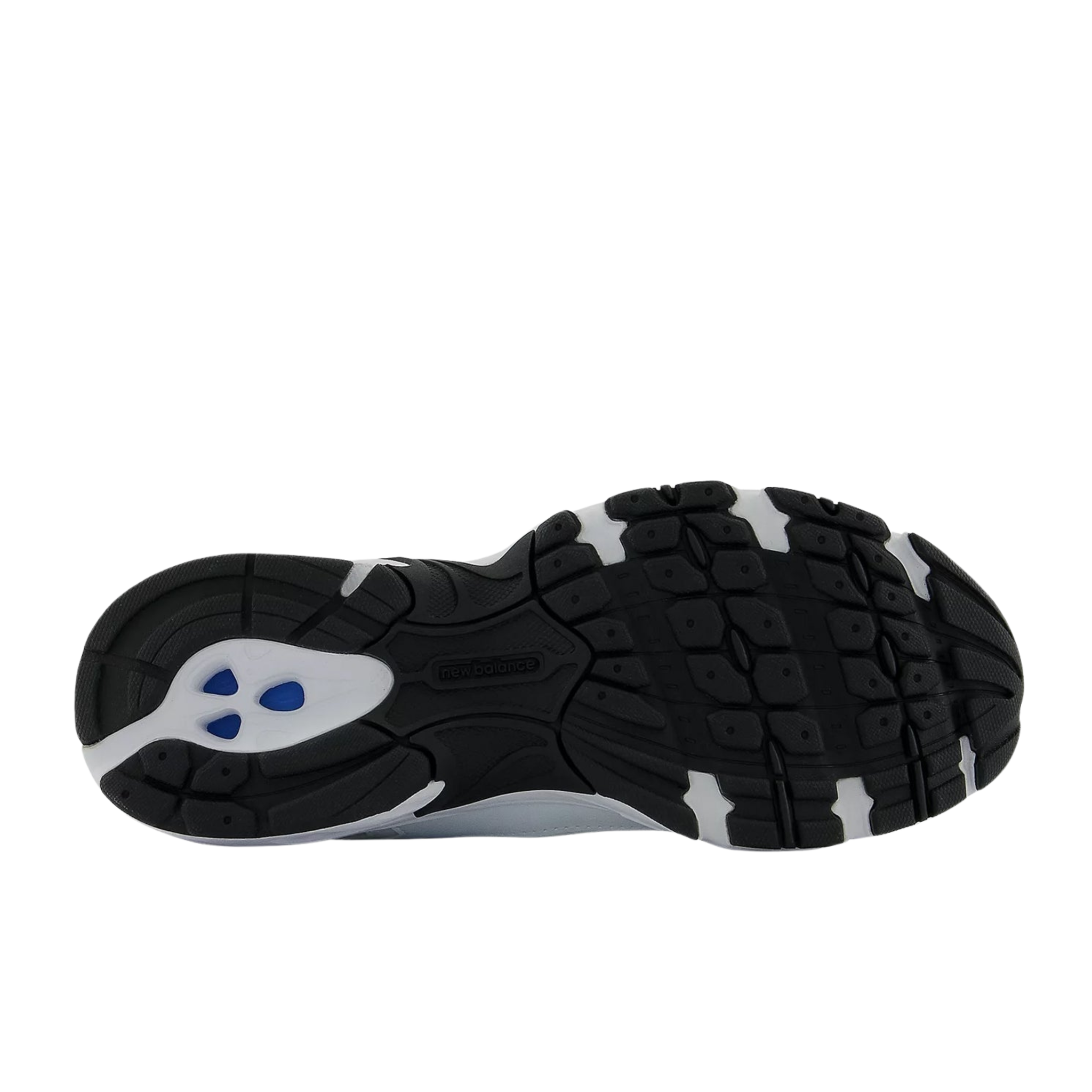 Dettaglio suola New Balance 530 nera e bianca con inserto blu
