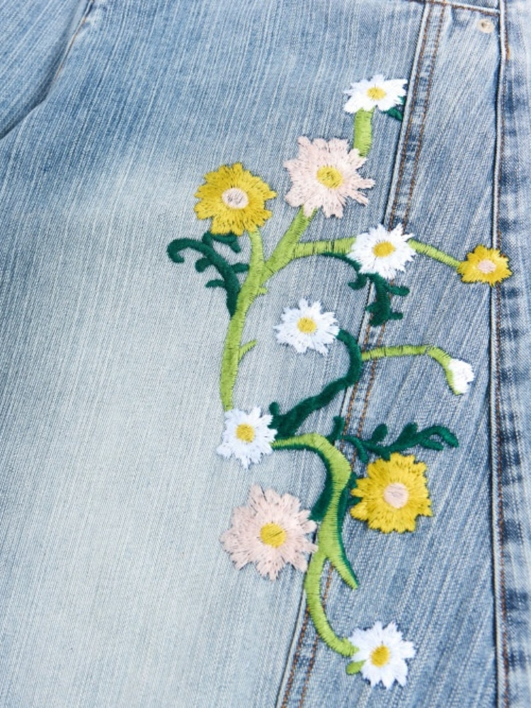 Jeans Washed Baggy in Denim 'Flower' — Vista 7