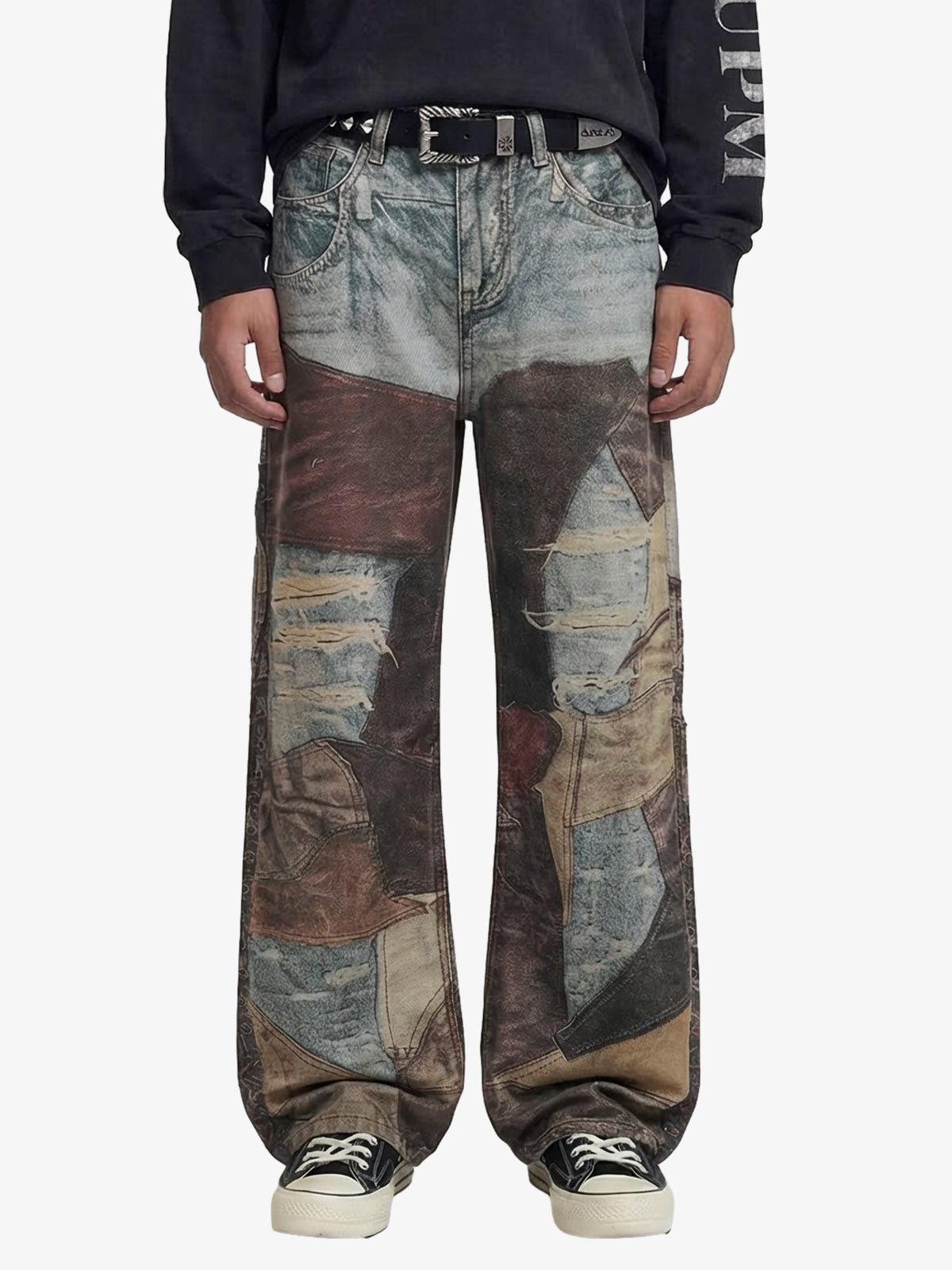 Jeans High Street Effetto Vissuto con Stampa Washed — Vista posteriore