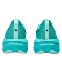 ASICS Novablast 5 turchesi vista posteriore del paio, tomaia in mesh