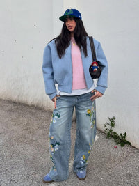 Jeans Washed Baggy in Denim 'Flower' — Vista 3