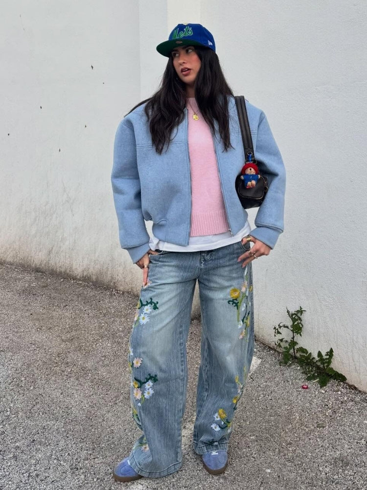 Jeans Washed Baggy in Denim 'Flower' — Vista 3