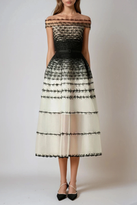 Vestito Midi in Mesh a Spalle Scoperte