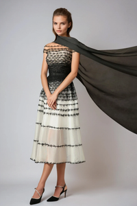 Vestito Midi in Mesh a Spalle Scoperte