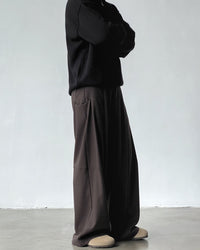 Pantaloni Wide-Leg con Pinces in Misto Lana