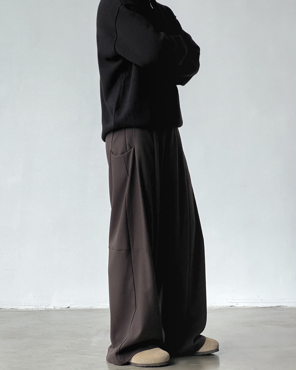 Pantaloni Wide-Leg con Pinces in Misto Lana