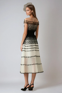 Vestito Midi in Mesh a Spalle Scoperte