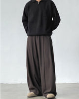 Pantaloni Wide-Leg con Pinces in Misto Lana
