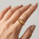 Anello Minimalista Ovale Aperto in Acciaio Oro