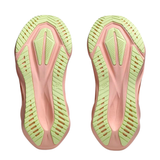 Dettaglio suola ASICS Novablast 5, battistrada verde lime con inserto rosa