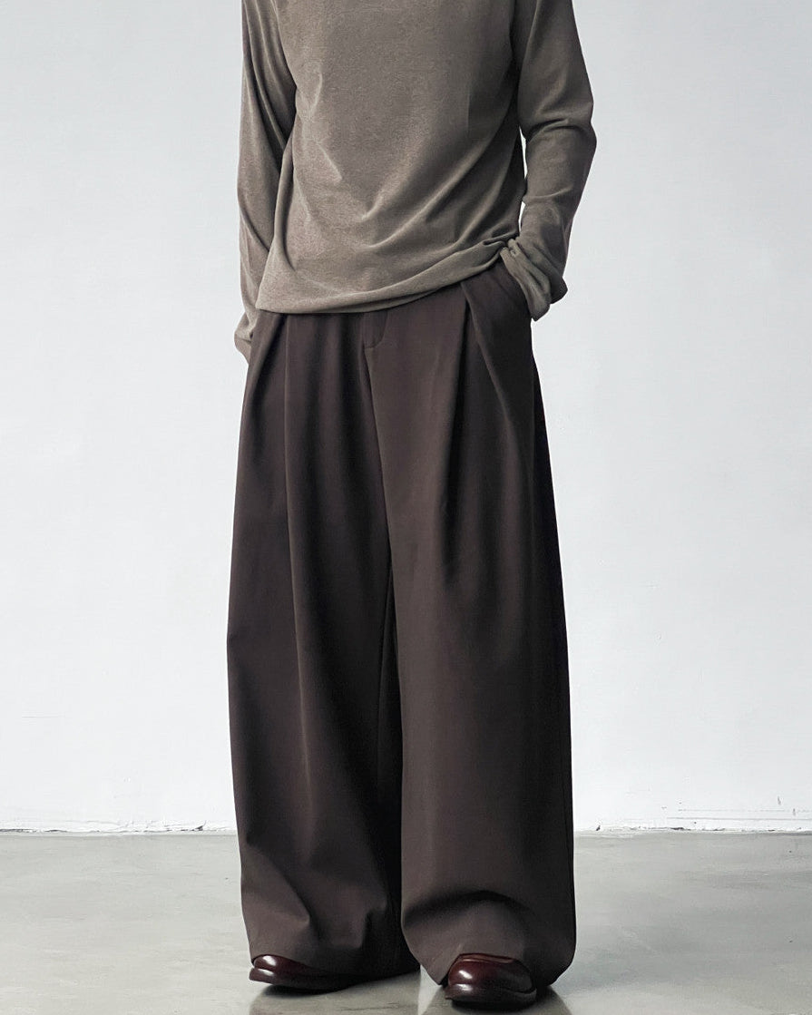 Pantaloni con pinces a gamba larga in misto lana
