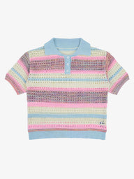 Polo Crochet a Righe Pastello a Maniche Corte