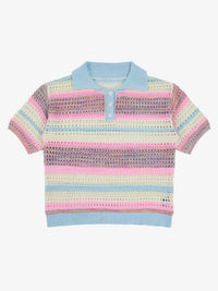 Polo Crochet a Righe Pastello a Maniche Corte