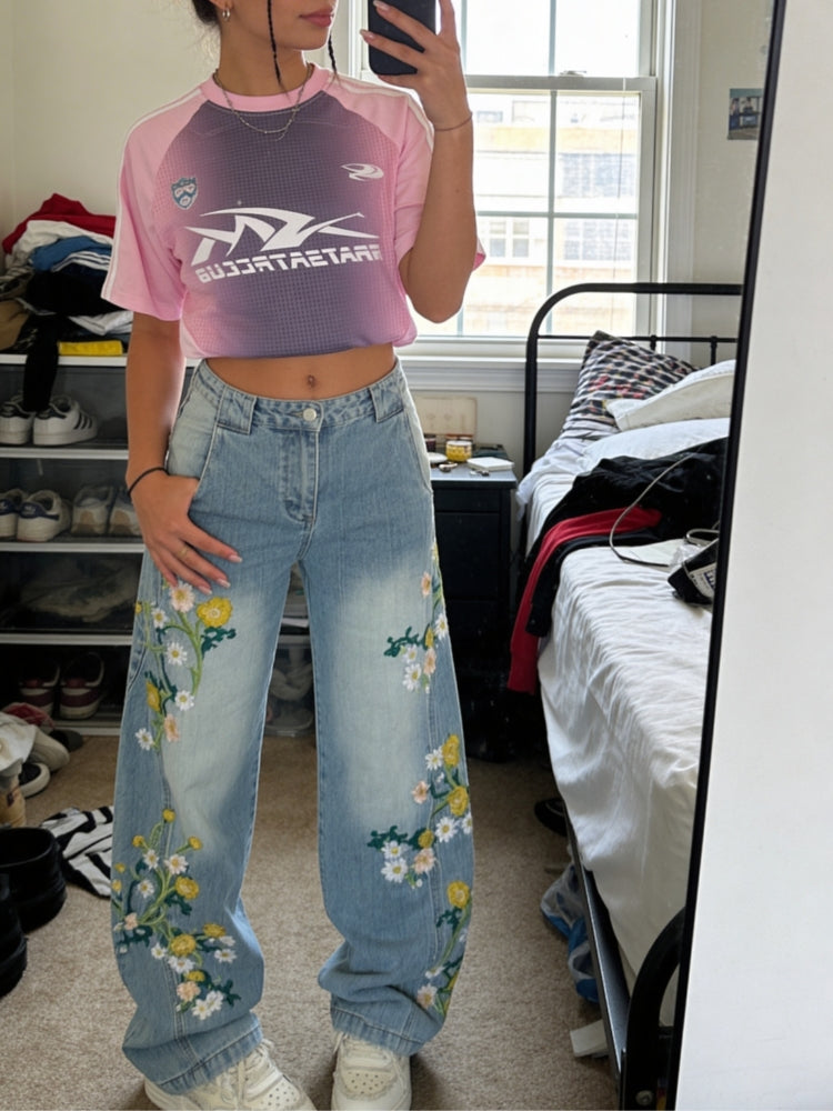Jeans Washed Baggy in Denim 'Flower' — Vista 4