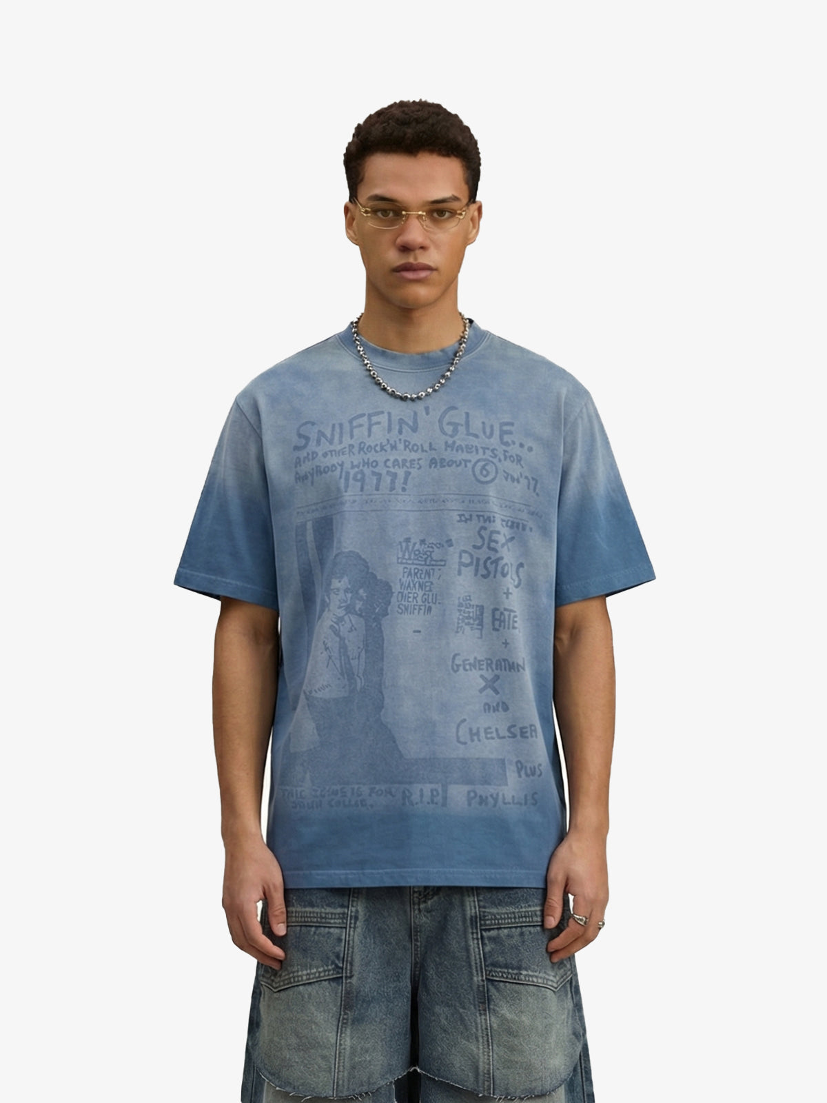 T-Shirt con Grafica Washed in Cotone con Stampa