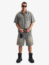 Completo in Denim Effetto Vissuto con Strappi — Vista 4