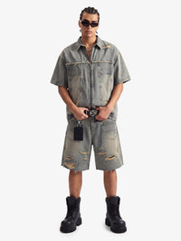 Completo in Denim Effetto Vissuto con Strappi — Vista 4