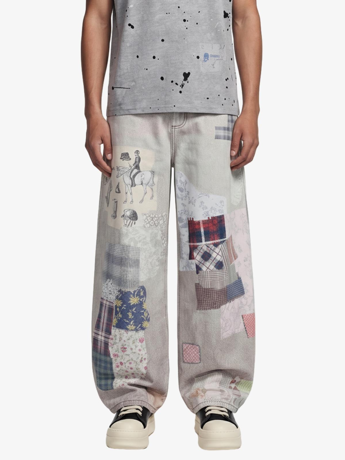 Jeans Vintage Washed con Stampa Collage