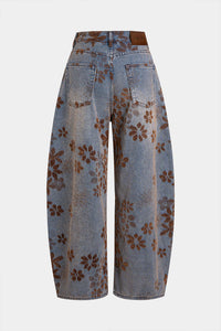 Jeans Baggy a Vita Alta con Stampa Floreale