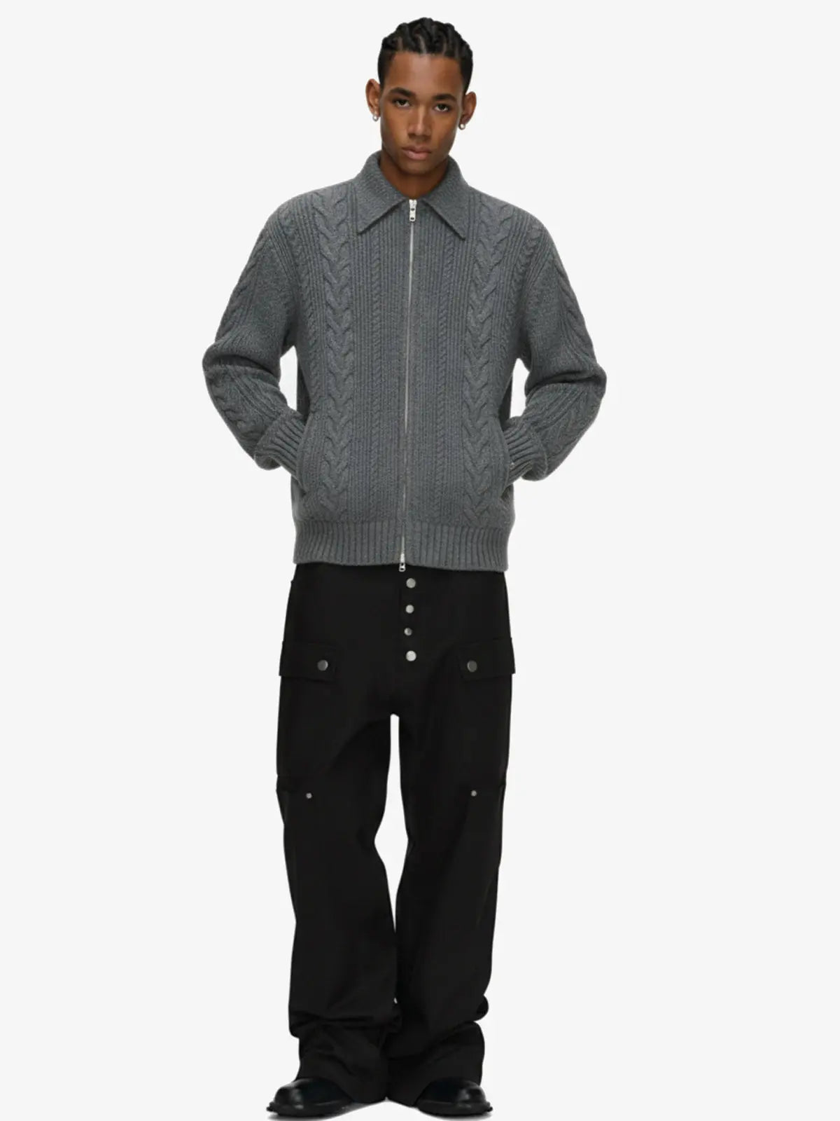 Maglione in Maglia Vintage Floreale con Zip 'Wheat Ear' — Vista 3