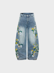 Jeans Washed Baggy in Denim 'Flower'