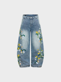 Jeans Washed Baggy in Denim 'Flower'