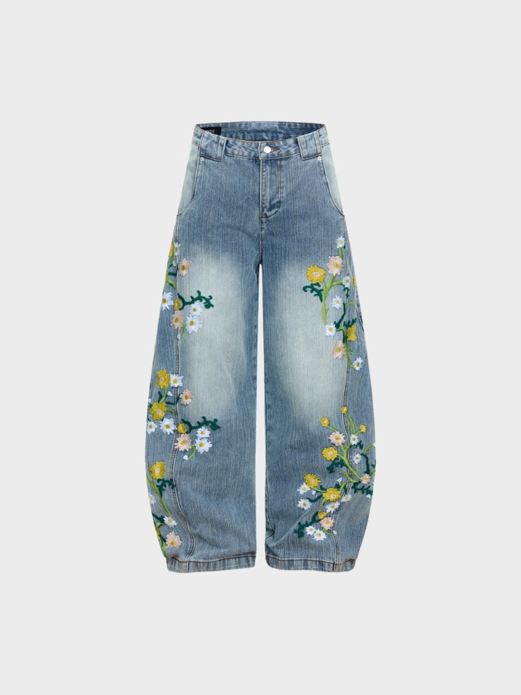 Jeans Washed Baggy in Denim 'Flower'