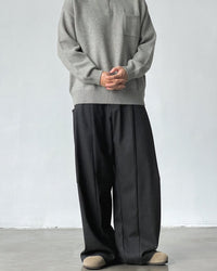 Pantaloni Wide-Leg con Pinces in Misto Lana