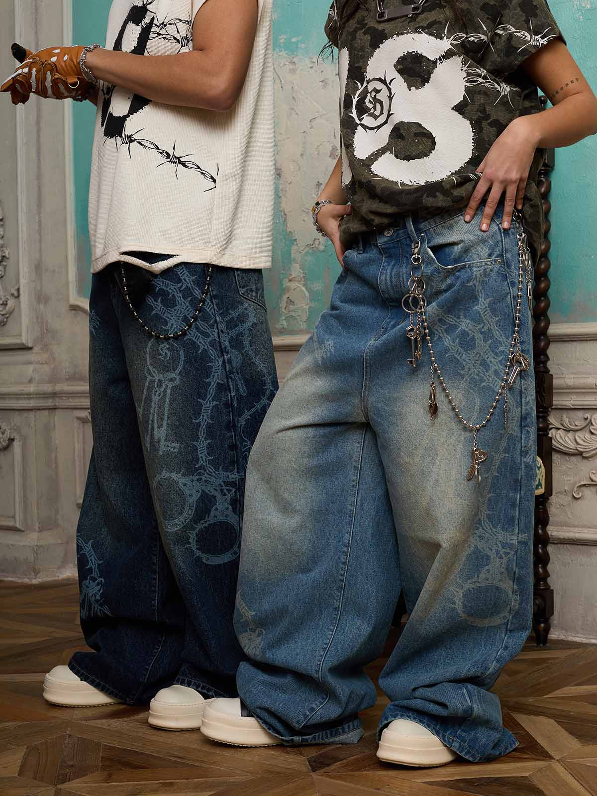 Jeans Baggy Retrò con Motivo 'Thorn & Key' — Vista 11