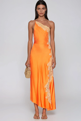 Vestito Maxi Monospalla in Pizzo e Raso