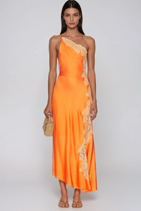 Vestito Maxi Monospalla in Pizzo e Raso