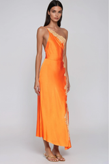 Vestito Maxi Monospalla in Pizzo e Raso