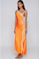 Vestito Maxi Monospalla in Pizzo e Raso