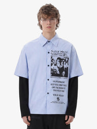 Camicia a Righe con Illustrazione Vintage Doppio Strato
